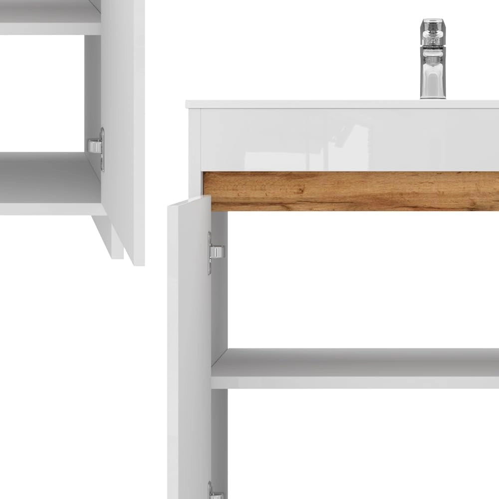 Set di mobili da bagno Lemgo, Bianco lucido, 79.8 cm, composto da mobile sottolavabo e lavabo
