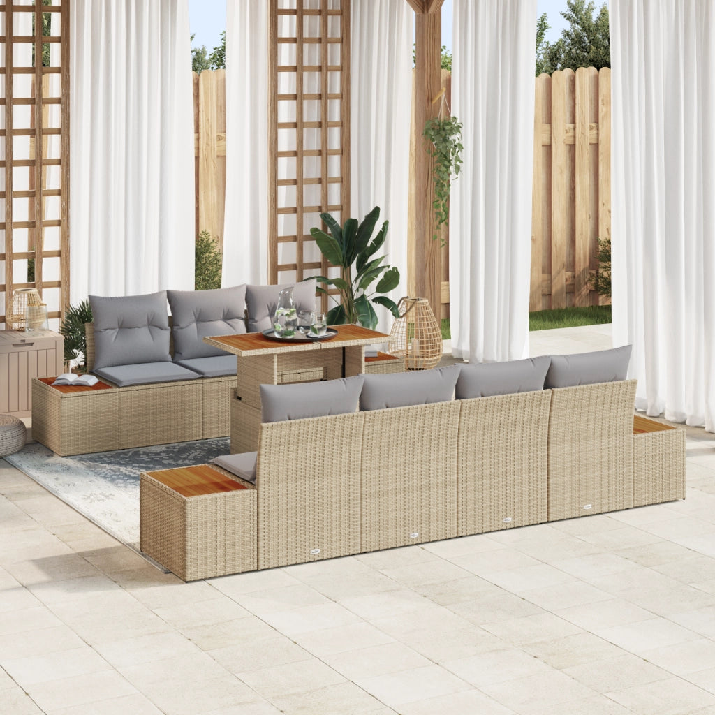 Set di SofÃ  da Giardino a 8 Pezzi con Cuscini Beige Polyrattan