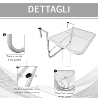 Tavolo da Ringhiera con Ganci ad Altezza Regolabile su 3 Livelli, in Metallo, 60x56.5x45 cm, Bianco