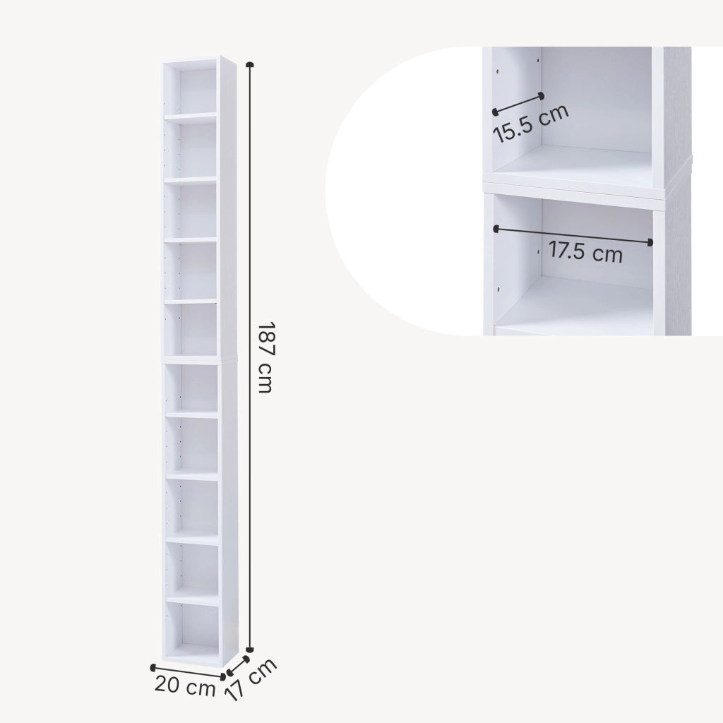 Scaffale a Colonna Tynset con 10 Scomparti per CD DVD 187x20x17 cm Bianco [en.casa]