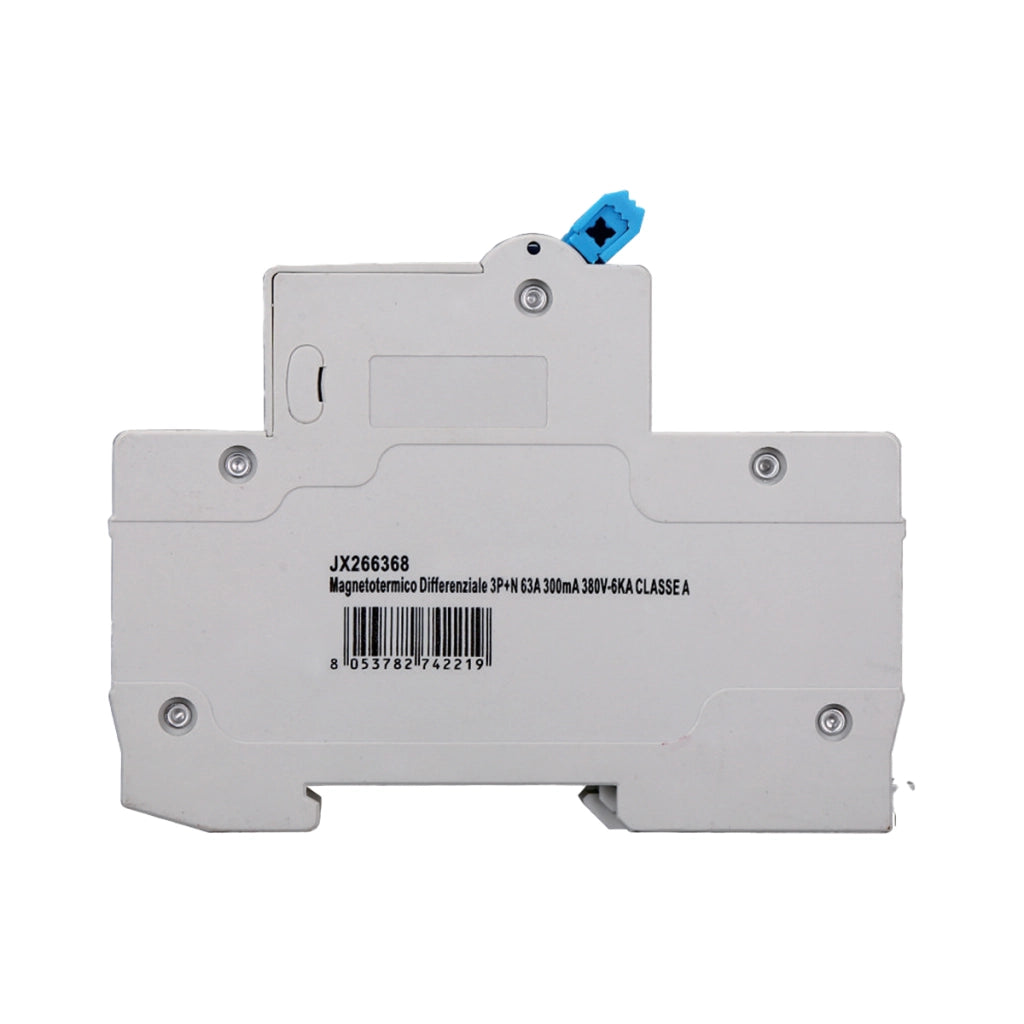RCBO Interruttore Magnetotermico Differenziale Tipo A Curva C 3P+N 4M 6000A 300mA C63A AC 400V IP20 IEC61009-1