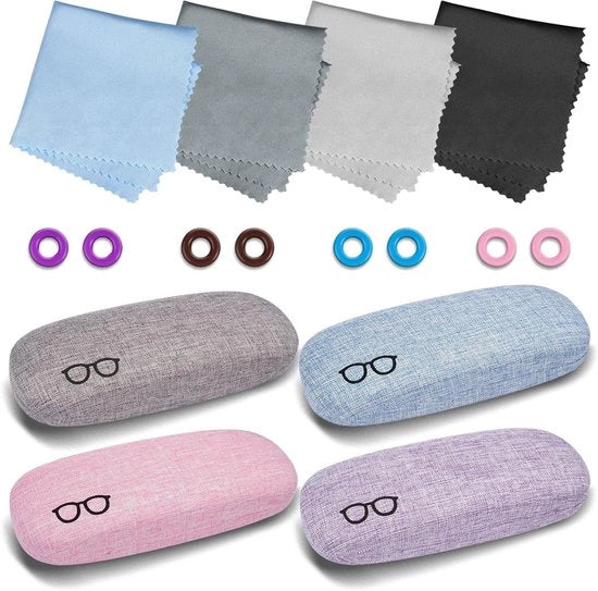 Set di 4 pezzi di montature oculari in lino con tovaglietti di pulizia - Custodia protettiva portatile per occhiali, occhiali da lettura e occhiali da sole