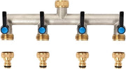 Distributore d'acqua con maniglia allungabile - ottone - 3/4 pollice - rubinetti di chiusura individuali - 4 vie - adattatore 1/2 pollice - per dispositivi - tubi da giardino