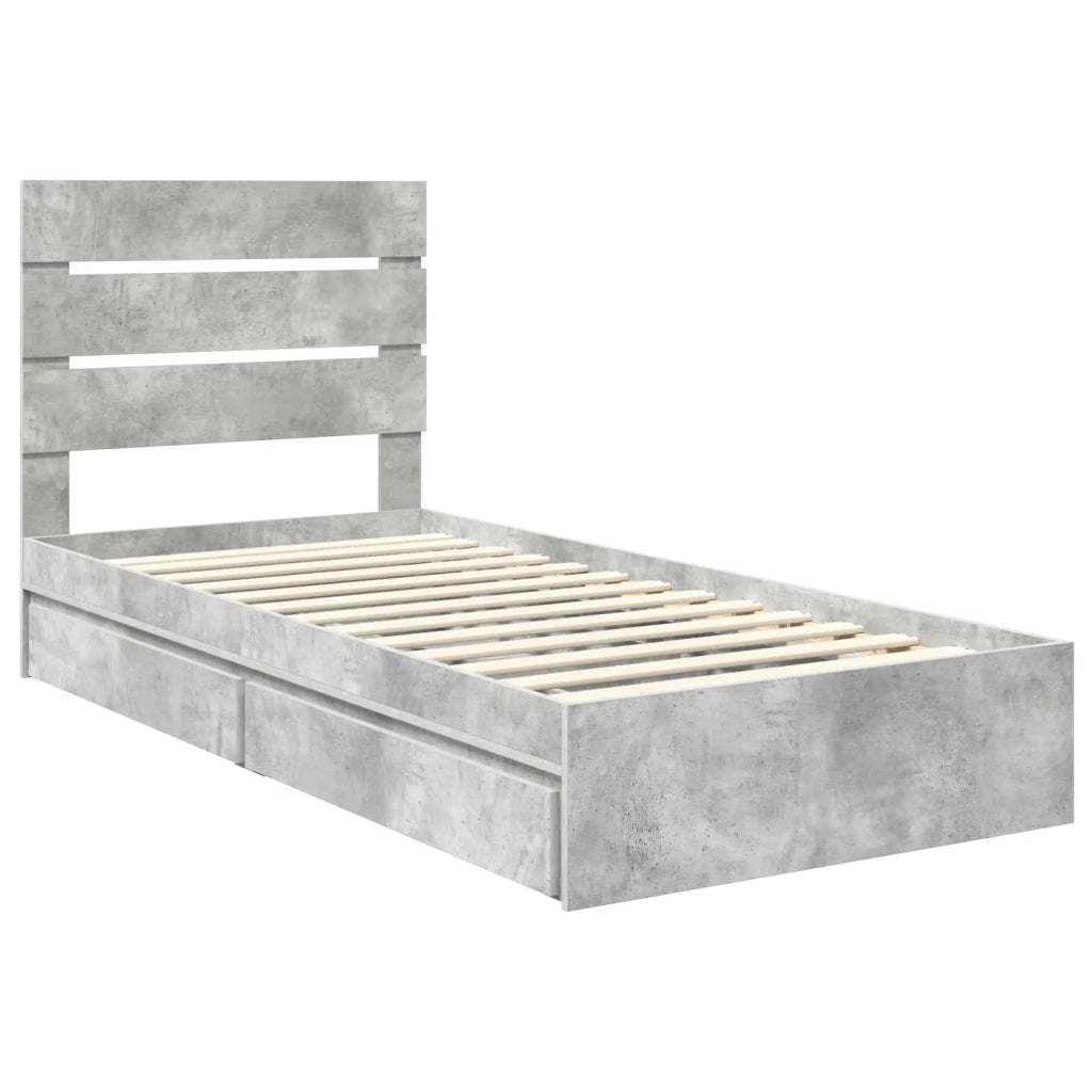 Letto con Contenitore con testiera Grigio cemento 70 x 190 cm