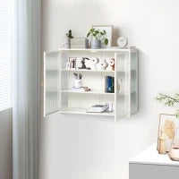 Credenza Moderna Ripostiglio a Due Ante con Vetrata e Ripiani a Tre Livelli per Ingresso, Soggiorno, Bagno, Sala da Pranzo, Bianco