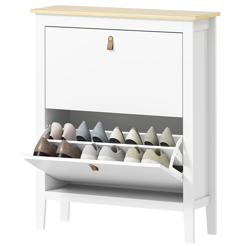 Scarpiera con 2 cassetti e ripiani regolabili ¨C Zephmum ¨C Bianco 60x30x90 cm
