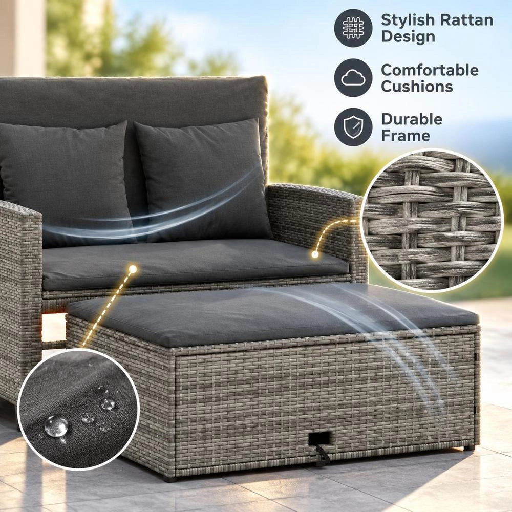 2-seater Garden Sofa With Cushions, Grey Poly Rattan