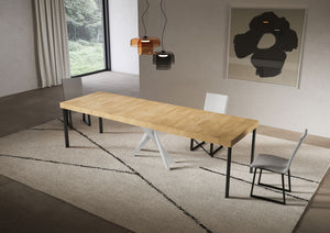 Consolle Allungabile 90-300x40x77 cm Saki Premium Quercia Natura Gambe Bianche