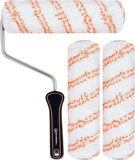 Rullo a mano da 23 cm con 3 rotoli di microfibra senza pelo - ideale per lavori di verniciatura liscia all'interno e all'esterno