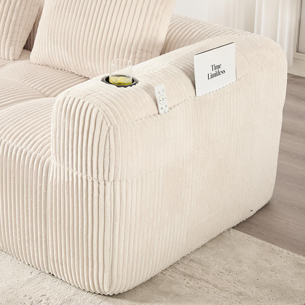 Divano compatto in velluto costellato - Xylo - Beige - Confort premium, modulare, tasca laterale e porta-bevande