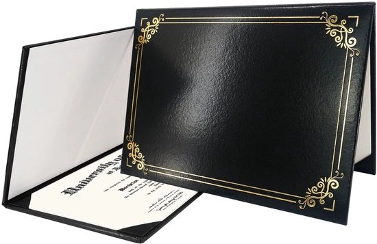 Coprimessa per Diploma A4 con Rivestimento in Oro e Bordo di Protezione per Diplomi Nero