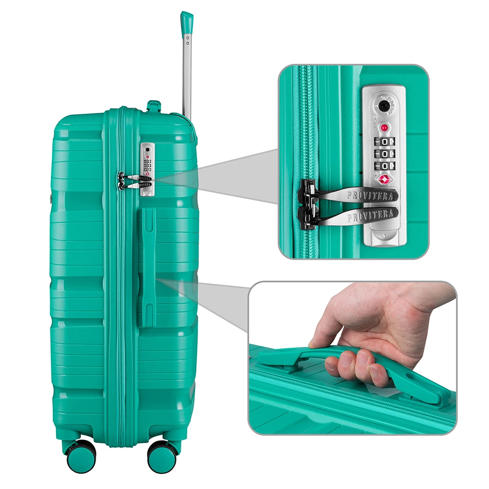 Set 4 Valigie Rivestimento Rigido in Polipropilene Verde Maniglia Telescopica