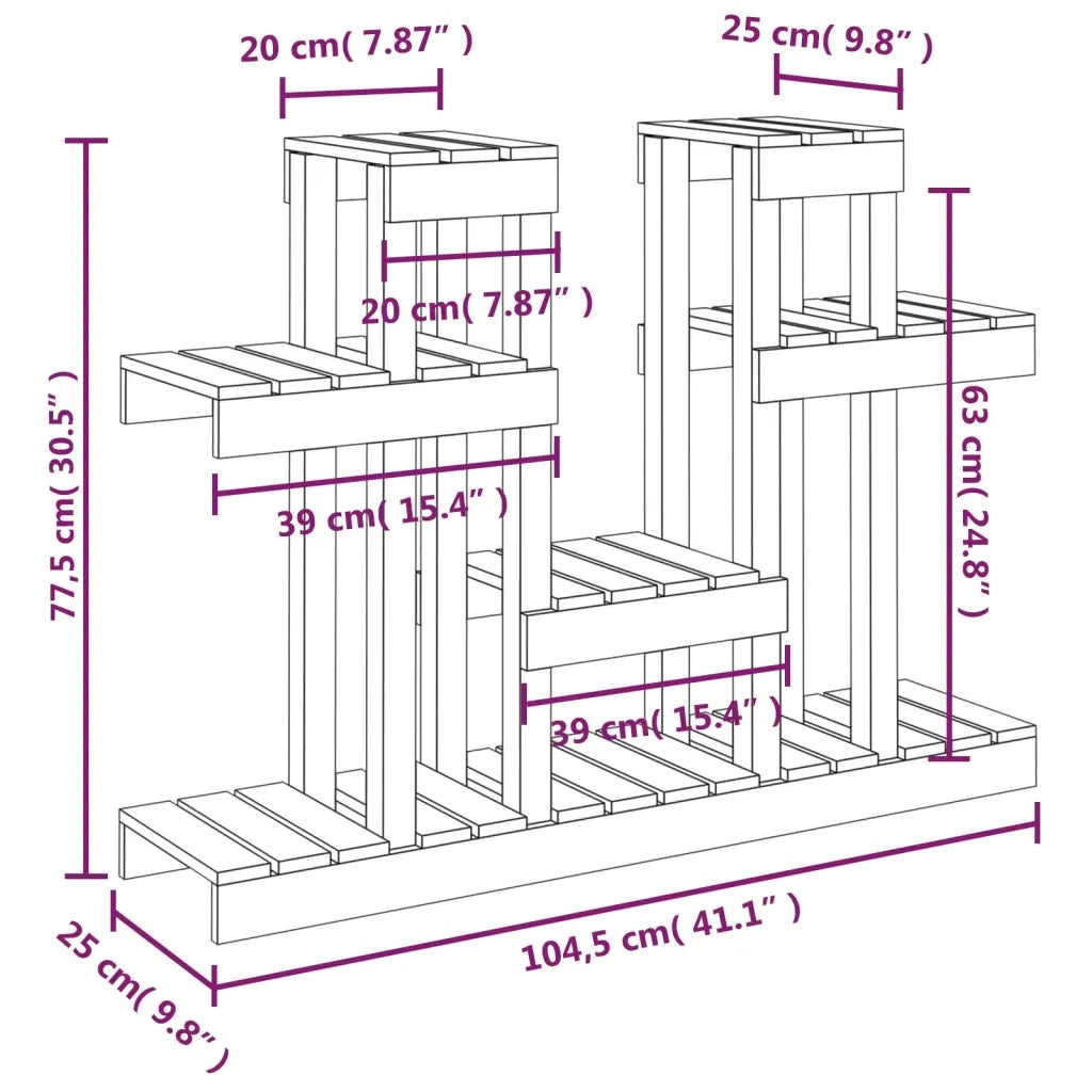 Supporto per Piante Ambra 104,5x25x77,5 cm Legno Massello Pino 822100