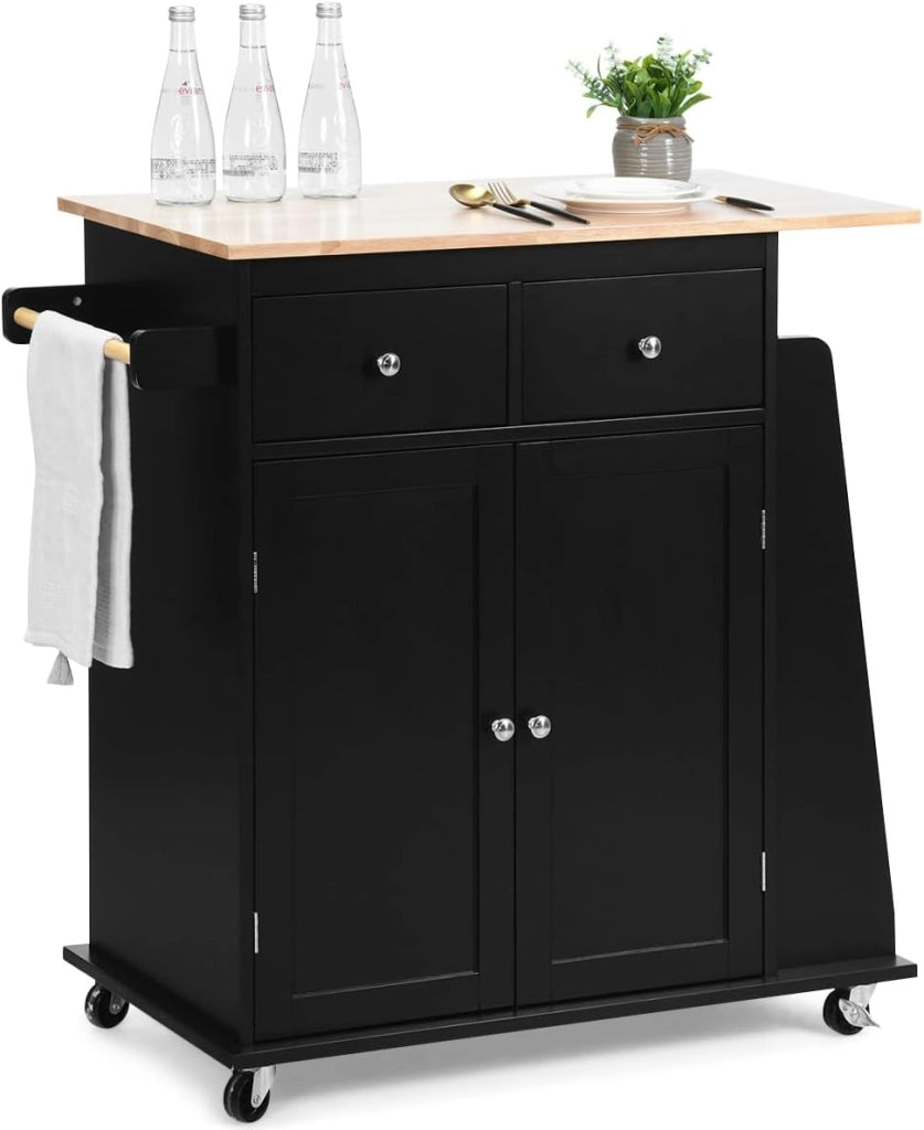 Carrello da Cucina Con Piano di Lavoro, 80 x 45 cm, Isola Su Ruote, Armadio Con Cassetti, Portaspezie, Trolley in Legno Massiccio per Sala da Pranzo