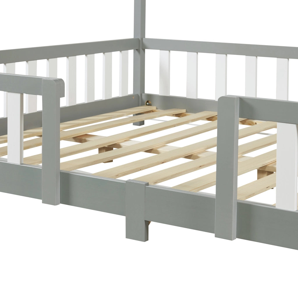Letto per Cameretta Treviolo a Forma di Casetta con Materasso 140x200 cm Grigio [en.casa] [neu.haus]