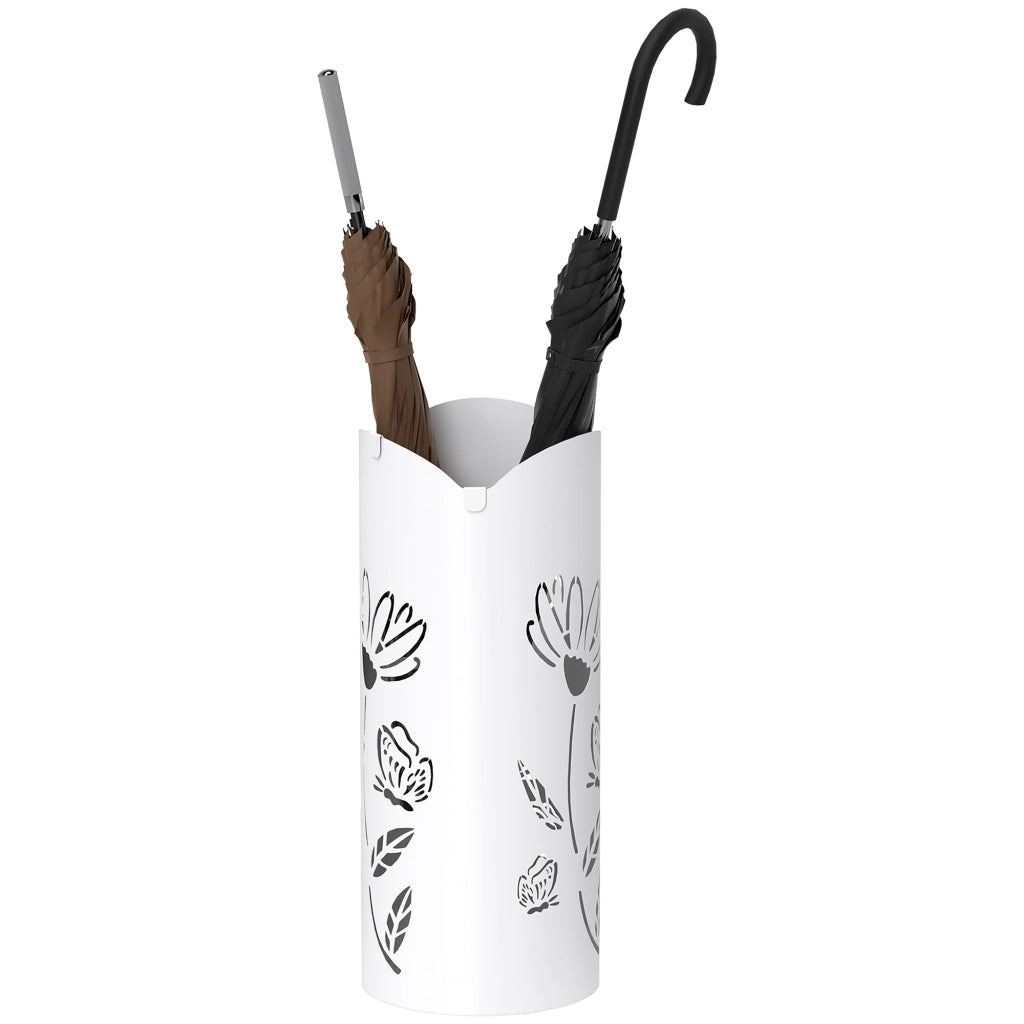Portaombrelli in Acciaio con 4 Ganci e Bandeja di Drenaggio ¨C zephmum ¨C Bianco 17x17x41 cm