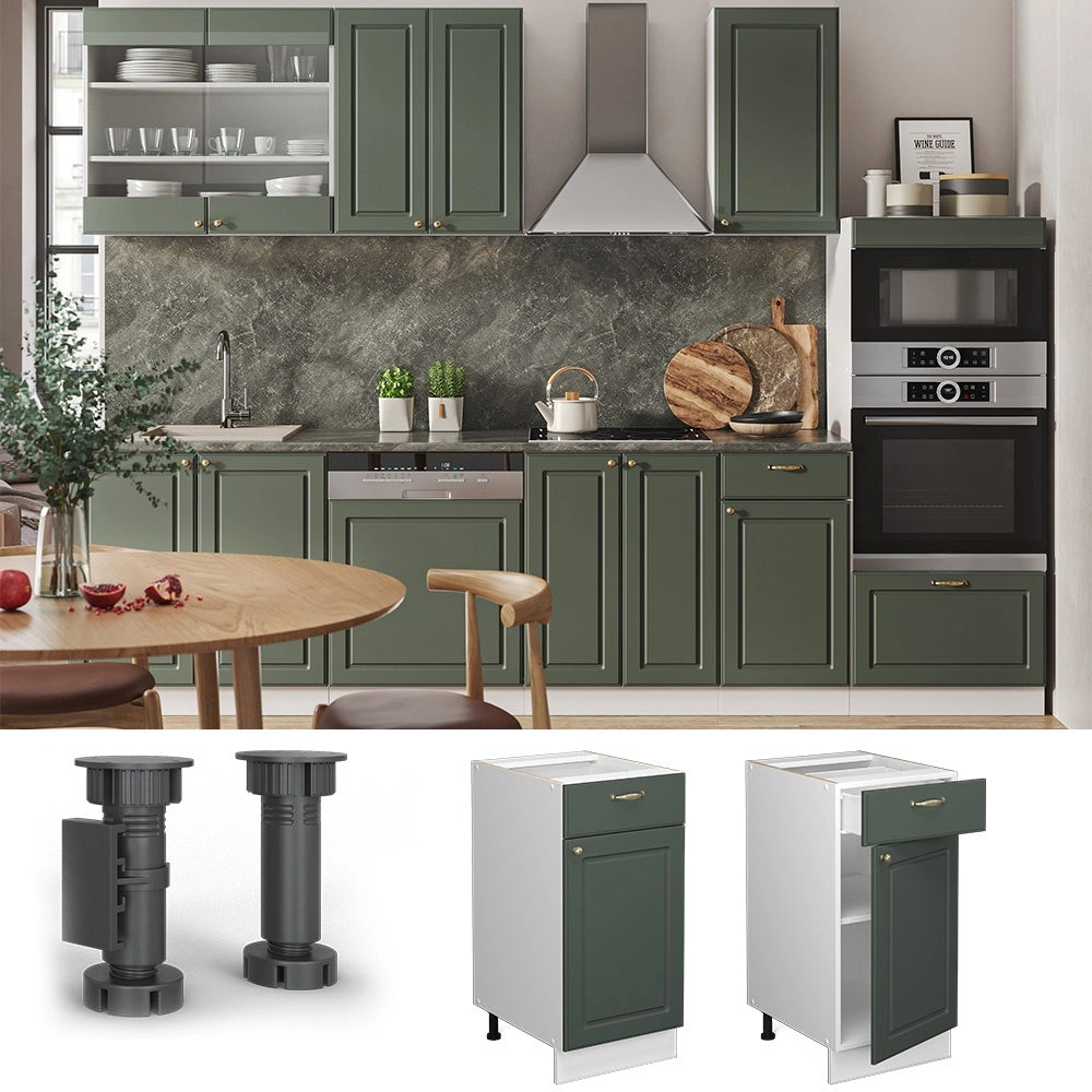 Mobiletto base per cucina Fame-Line Verde-oro rustico/Bianco 40 cm senza piano di lavoro Vicco