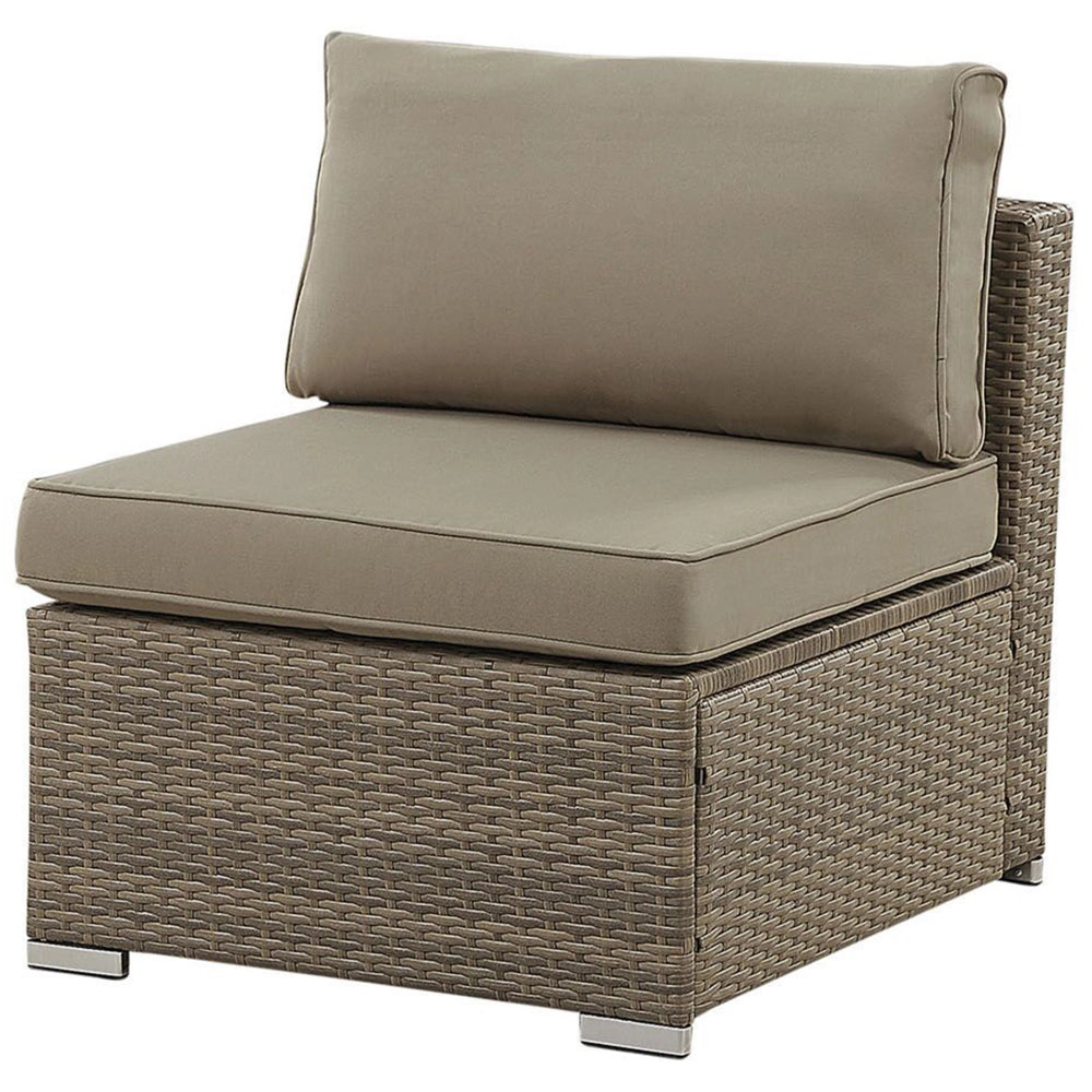 Set salotto esterni Cuscini rattan sintetico marrone Divano angolare modulare 6 persone Tavolino piano vetro temperato Set giardino 7 pezzi