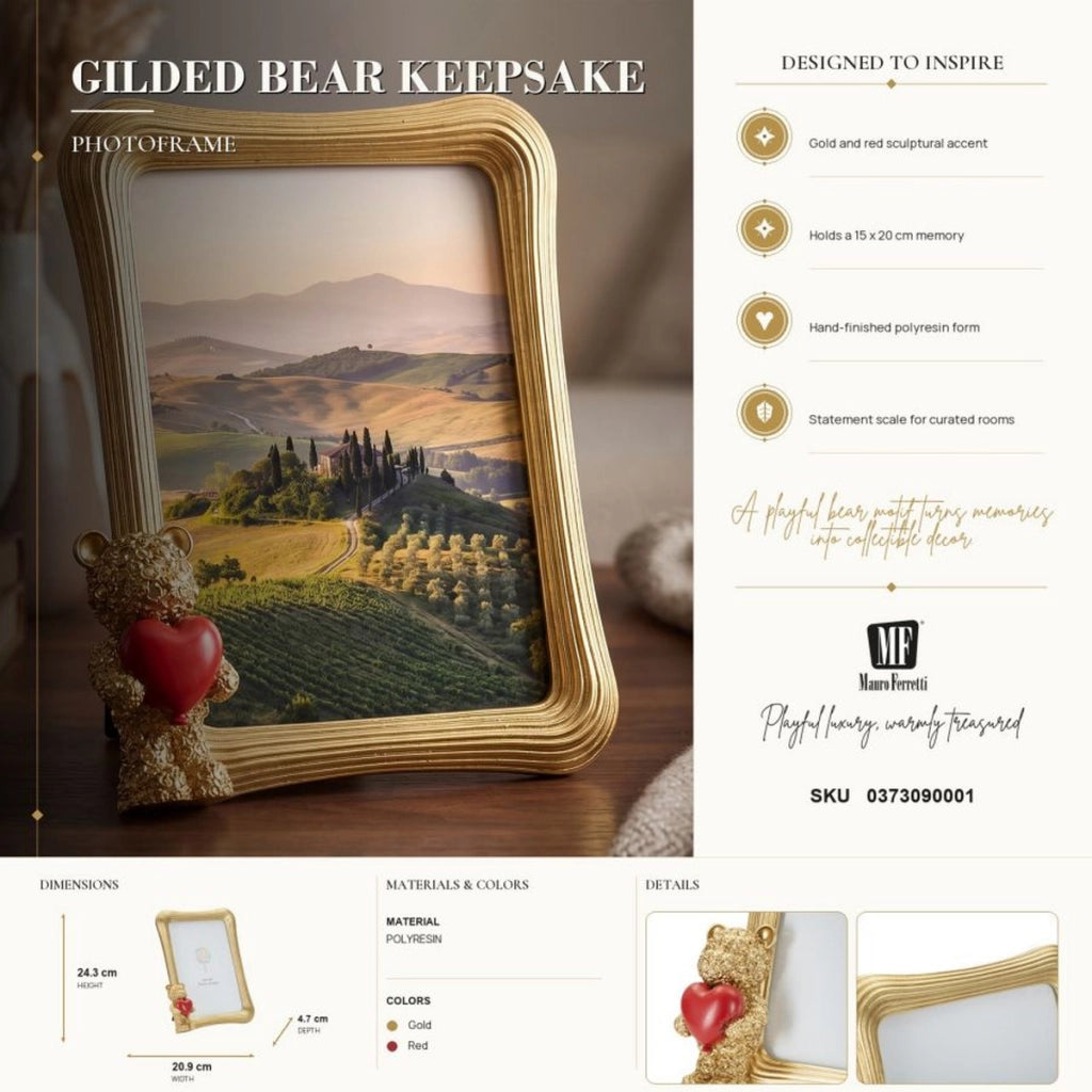 Cornice portafoto Glam in poliresina oro con orsetto