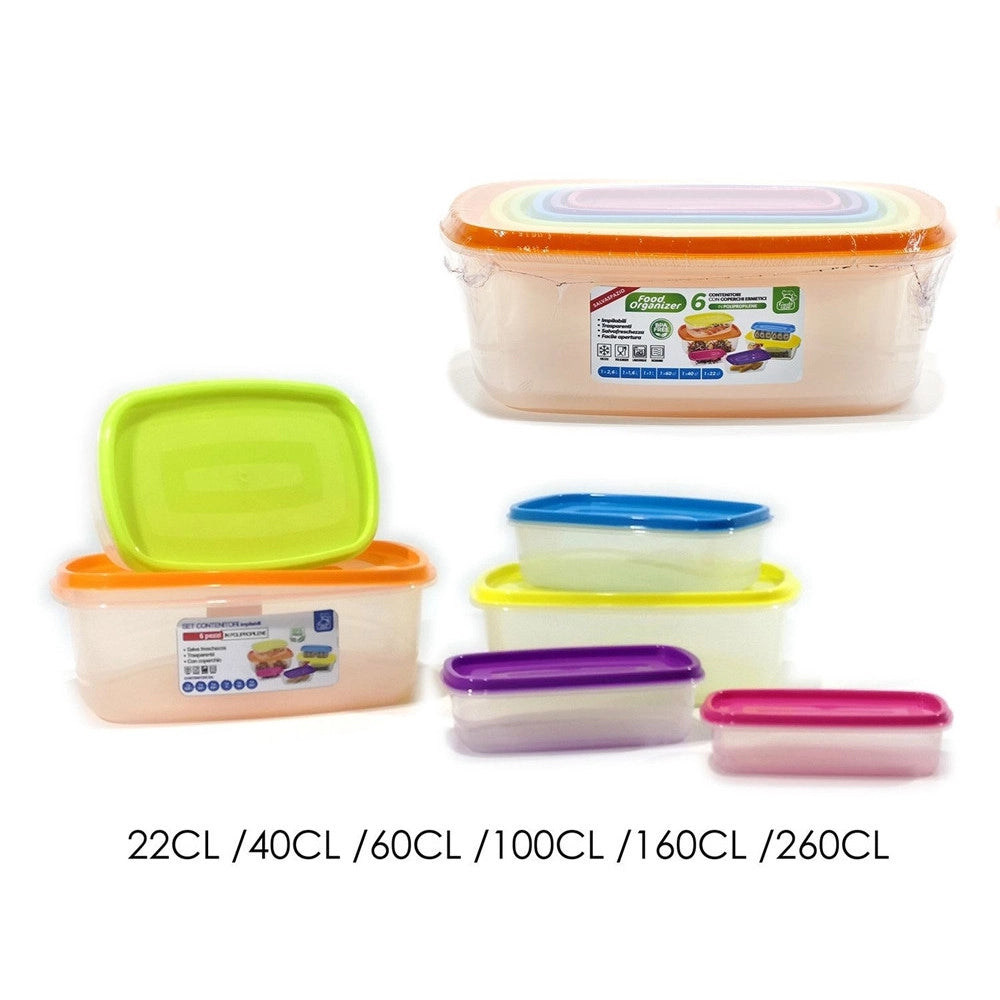 Trade Shop - Set 6 Pz Contenitori Ermetici Con Coperchio Per Conservare Alimenti Rettangolari -