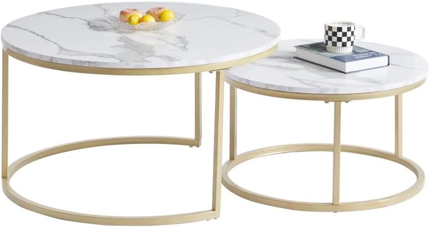 GrandCA HOME Set di 2 Tavolini Impilabili Tavolini Sovrapponibili con Gambe in Metallo, Tavolini da Caffè per Soggiorno, Marrone Scuro