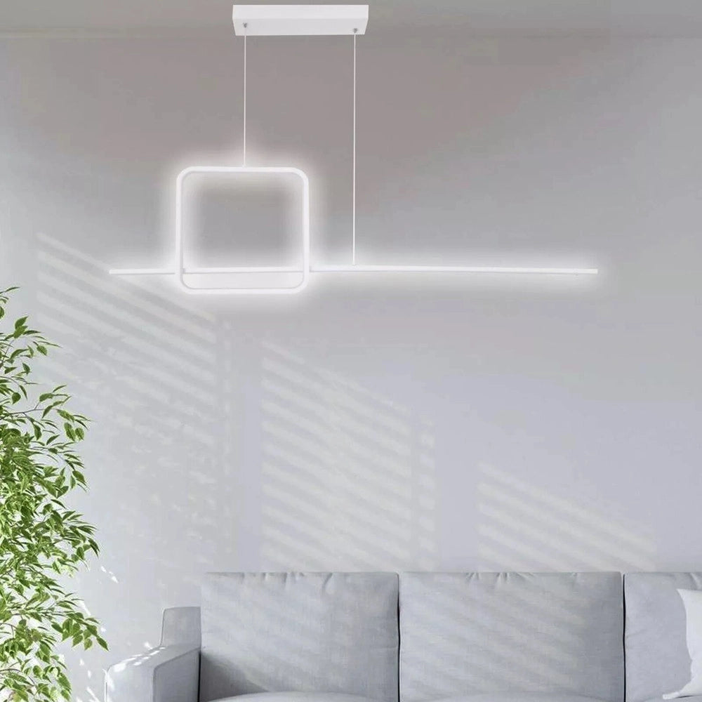 Trade Shop - Lampadario A Sospensione Led 48w Design Quadrato Linea Bianco Ip20 Luce 6500k 33542 -