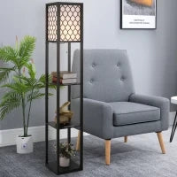 Lampada Lampadina da Terra Salvaspazio con Ripiani Durevole Cotone, MDF 26 x 26 x 160 cm Nero, bianco
