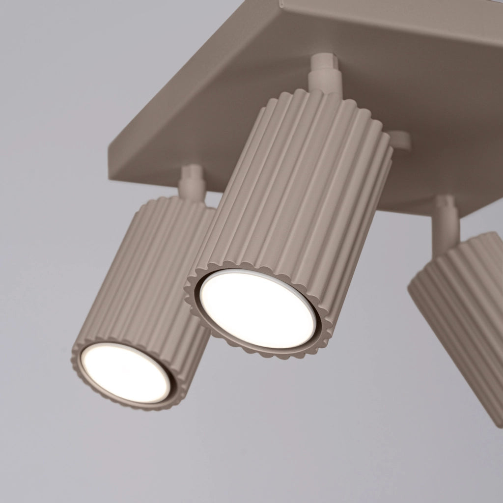 Plafoniera taupe quadrata 25cm 4 spot GU10 Gravio Pure Lume