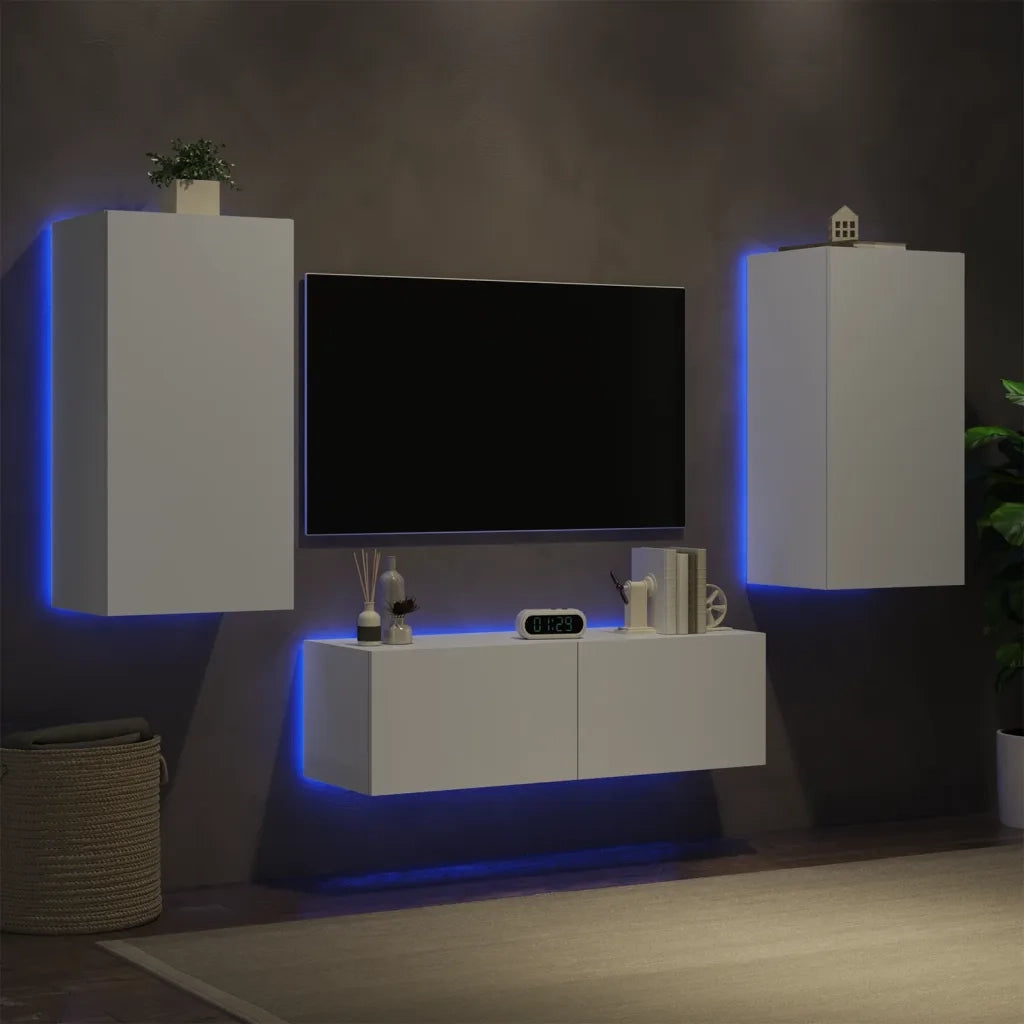 Mobili TV a Muro 3pz con Luci LED Bianchi 3216874