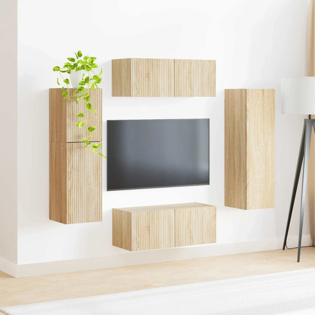 Set mobile TV 4 pz | Armadietto TV | Mobile Porta TV Rovere Sonoma Legno multistrato