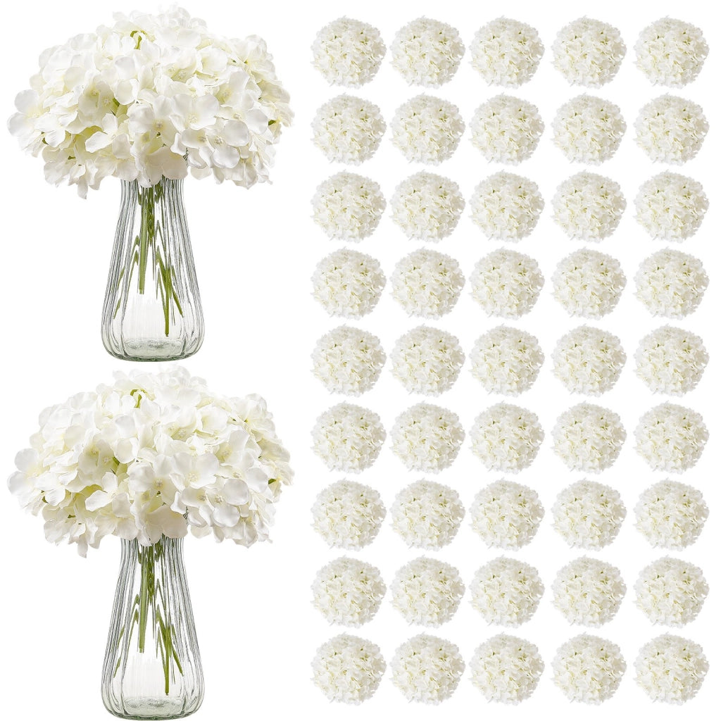 Set 105 Pezzi Ortensie Finte in Seta e PE Bianco JNX001 Fiori Artificiali con Steli per Decorazioni Casa e Fai da Te
