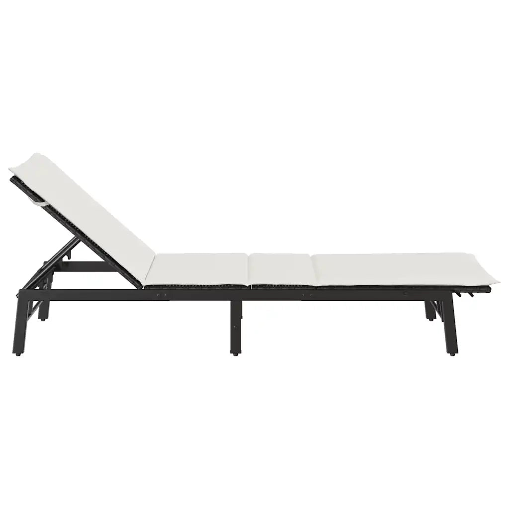 Lettino Prendisole | Sdraio da giardino | Lettino da sole con Cuscino Nero in Polyrattan