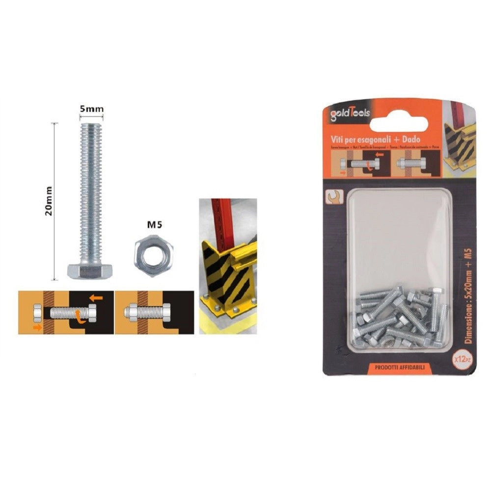 Trade Shop - Set 12pz Vite Viti Per Esterno A Testa Esagonali 5 X 20mm Con Dadi Dado M5 90910 -