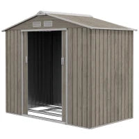 Casetta da Giardino in Metallo con Prese d'Aria e Doppia Porta Scorrevole, 2.1x1.3m, Marrone Chiaro