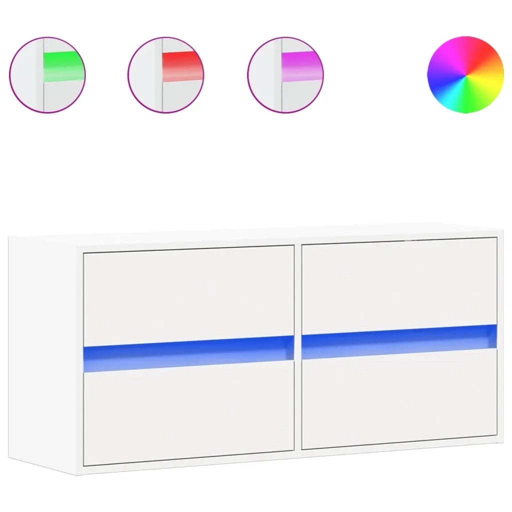 vidaXL Mobile TV a Parete con Luci LED Bianco 100x31x45 cm