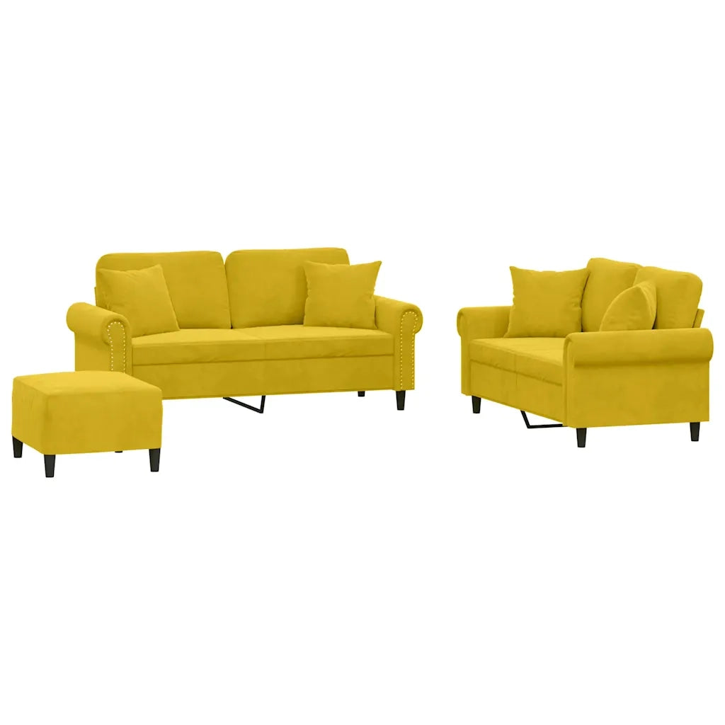 Set di Divani 3 pz con Cuscini Giallo in Velluto 3202246