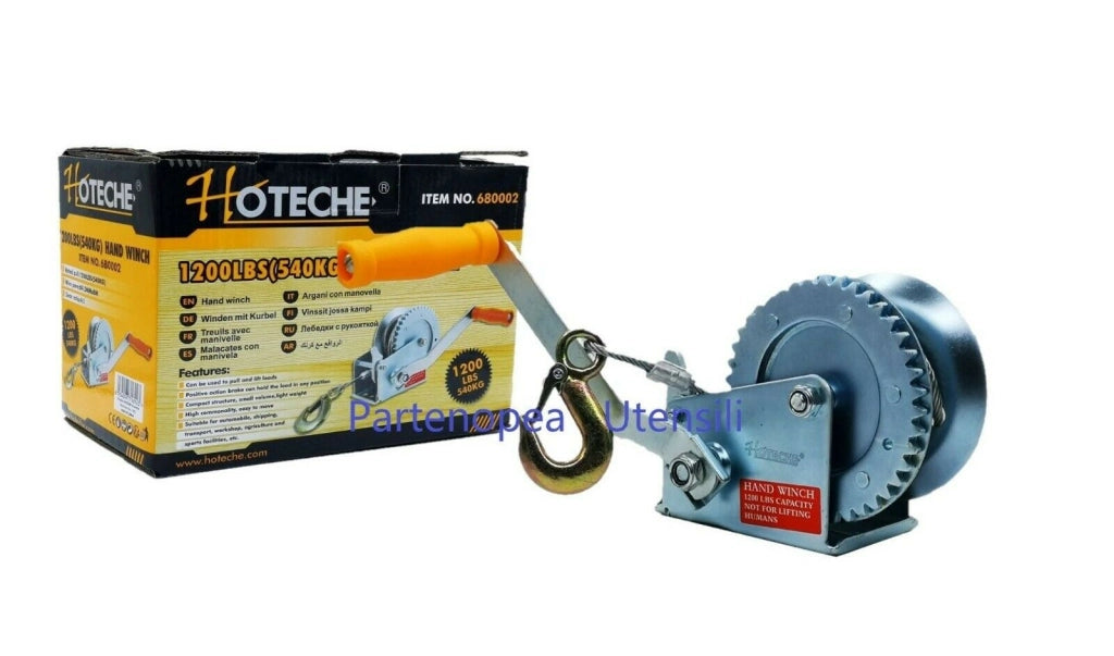 Paranco Montacarichi 540 KG 1200 LB Verricello Gancio Manuale Argano 7 metri