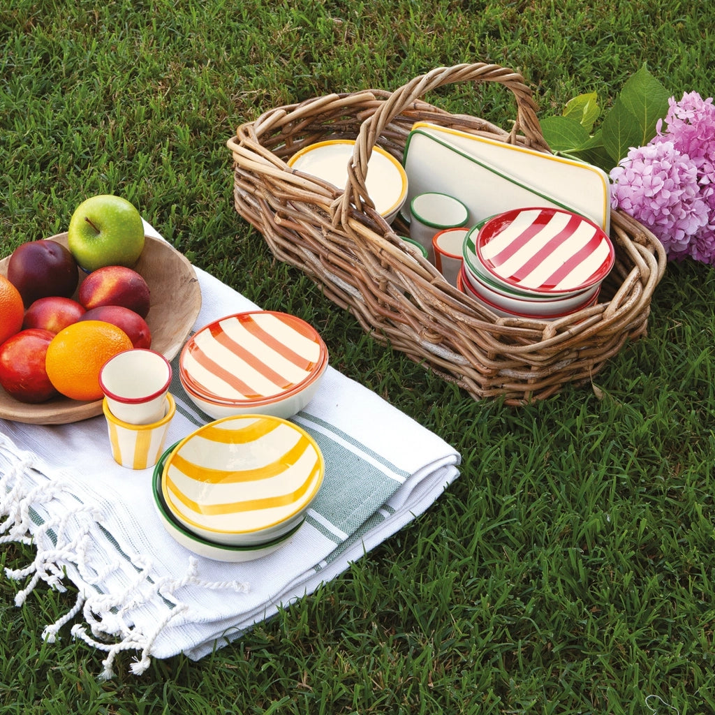 Zafferano Set 6 Ciotole Righe Collezione Lido in Ceramica Artigianale Italiana Giallo per Antipasti Dessert Design Moderno Righe Verticali