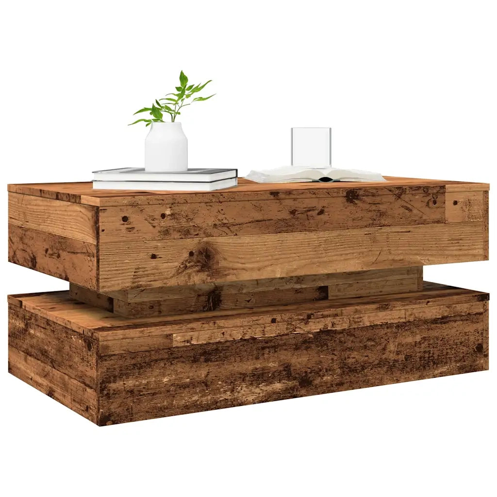 Tavolino da Salotto con Luci LED Legno Antico 90x50x40 cm 857718