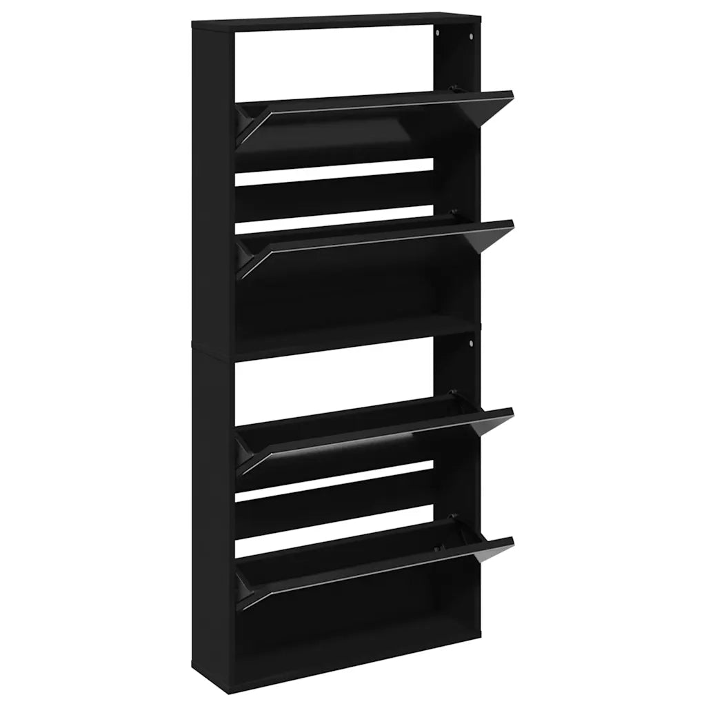 Scarpiera con Specchio a 4 Livelli Nera 63x17x134 cm 3228274