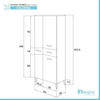 Colonna bagno d'appoggio 60x150 cm grigio con ante e cassetto Desya