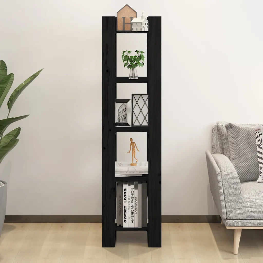 Libreria Divisorio-Scaffale per Libri-Mobile di Stoccaggio Nero 41x35x160 cm in Legno Massello di Pino