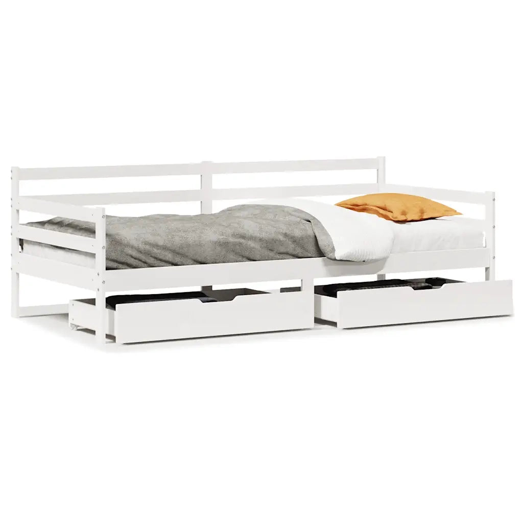 Dormeuse con Cassetti Bianco 90x190 cm Legno Massello di Pino 3302062