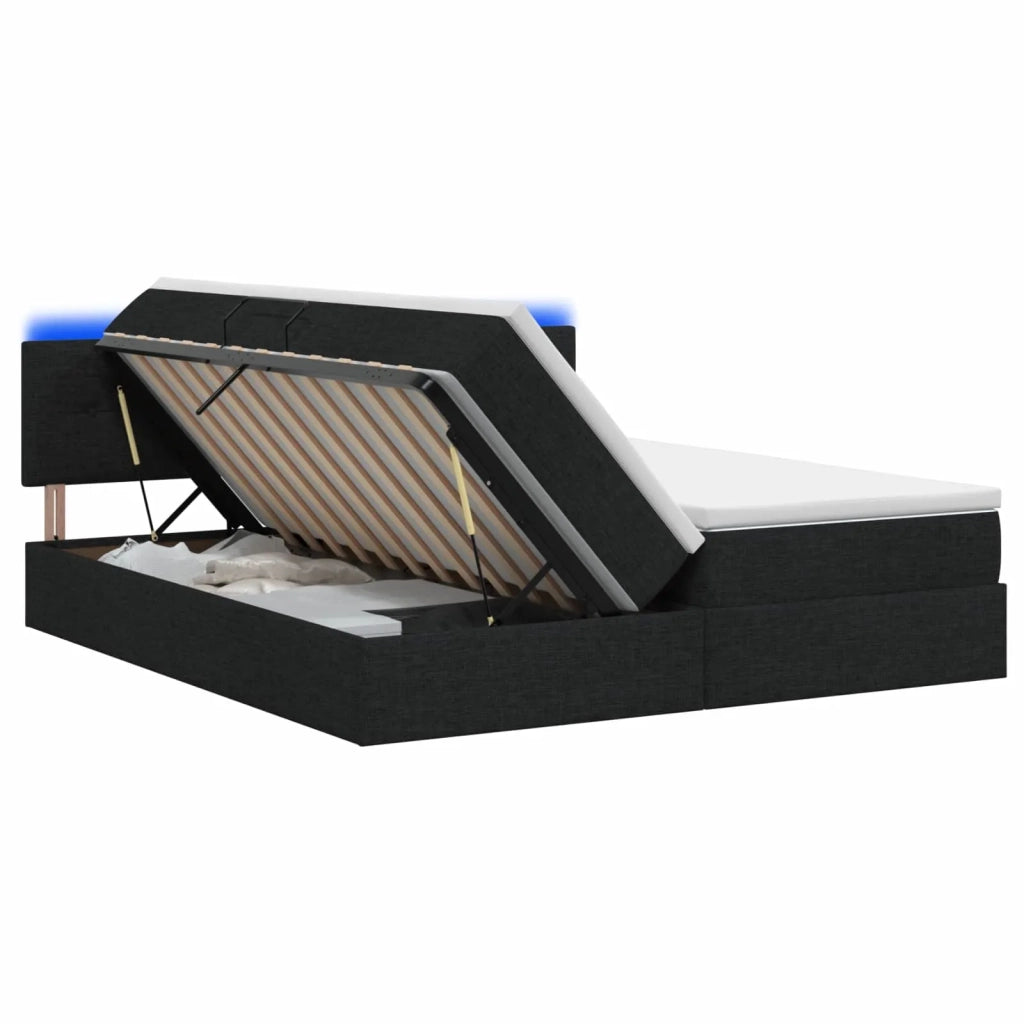 Letto con contenitore LED e materasso Nero 200 x 200 cm Tessuto 3459356