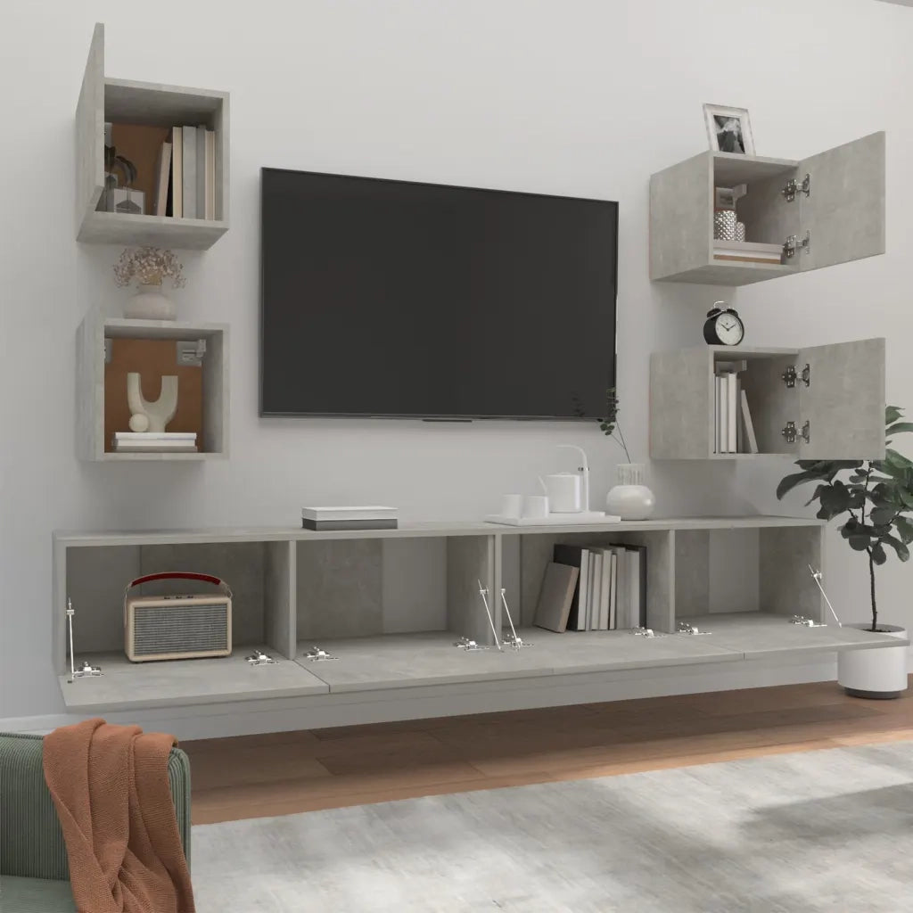 Set di Mobili Porta TV 6 pz Grigio Cemento in Legno Multistrato 3114265