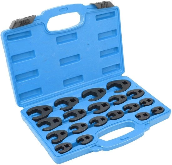 Set professionale 19 pezzi - Kraaienpootsleutel - Steeksleutel - Metrisch - In acciaio inossidabile - Compatibile con 3/8 inch/1/2 inch Ratels - Kraaiensleutel