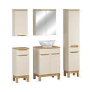Insieme ERMANO cashmere 130cm: mobile sotto lavabo + lavabo da appoggio + mobili sospesi e da appoggio + specchi