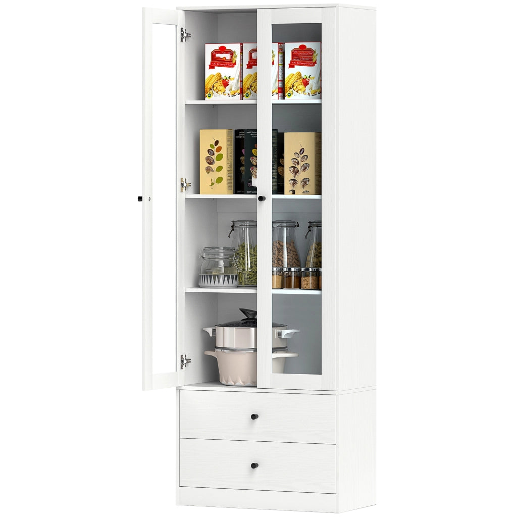 Armadio con ante a vetri, ripiani regolabili e 2 cassetti ¨C Minimal ¨C 59x30x164 cm, bianco