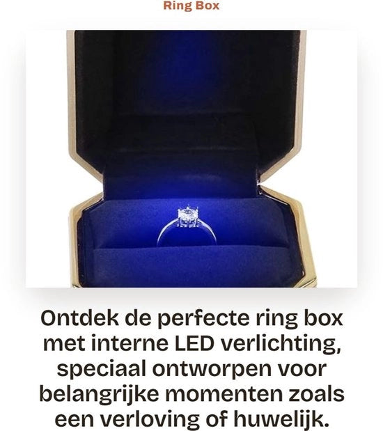 Scatola per Anello con Illuminazione a LED - Ideale per Proposta di Matrimonio - Cassetta per Anelli a Ottagonale in Oro - Opificio per Gioielli di Lusso - Adatta per Donne - Valigetta per Anelli con LED