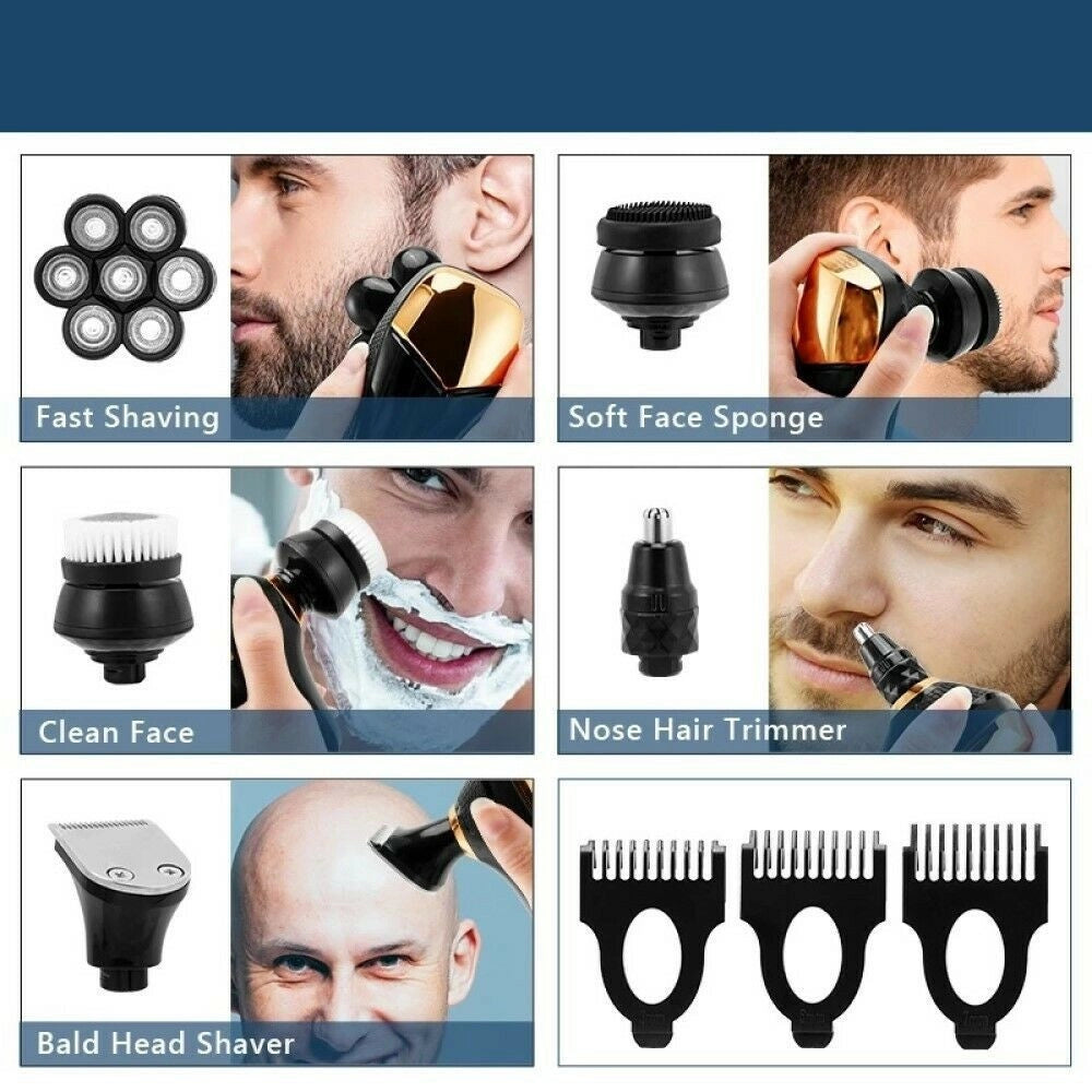 Trade Shop - Rasoio Elettrico Ricaricabile 5 In 1 7 Testine Rotanti Barba Testa Naso Tx-8267 -